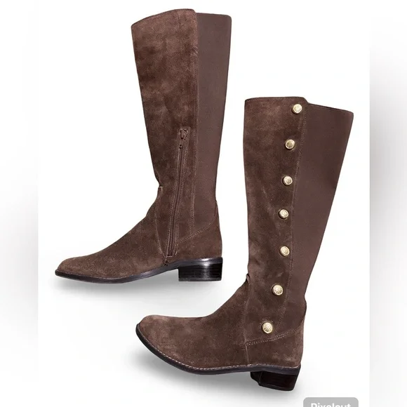 Vince Camuto Chocolate Knee High Boots with Gold Accents - Picture 2 of 10